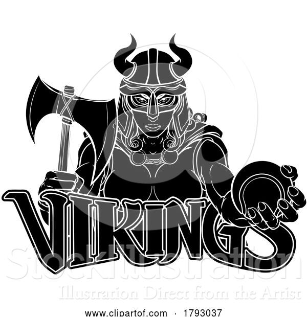 Vector Illustration of Cartoon Viking Female Gladiator Tennis Warrior Lady