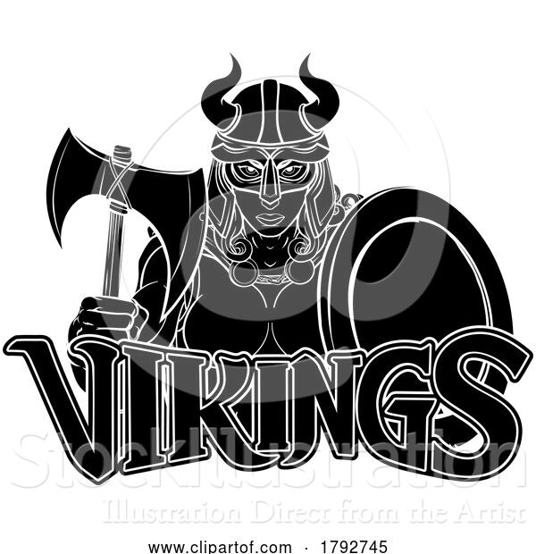 Vector Illustration of Cartoon Viking Female Gladiator Warrior Lady Team Mascot