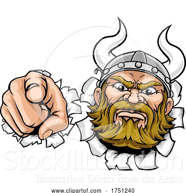Vector Illustration of Cartoon Viking Mascot Character Pointing