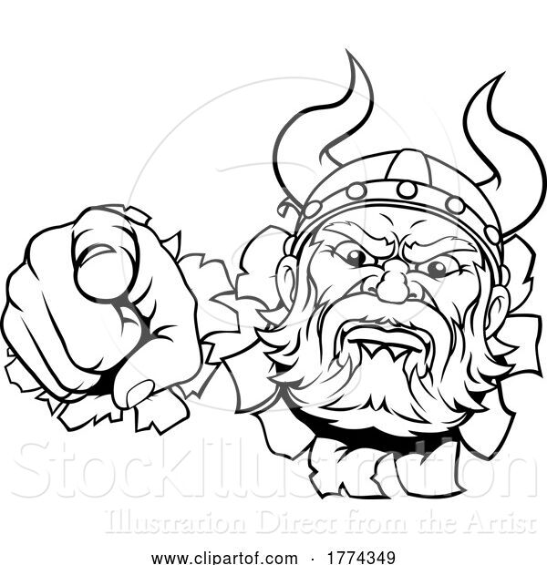 Vector Illustration of Cartoon Viking Mascot Character Pointing