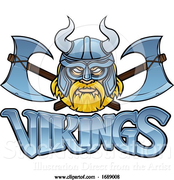 Vector Illustration of Cartoon Viking Mascot Warrior Crossed Axes Sign Graphic