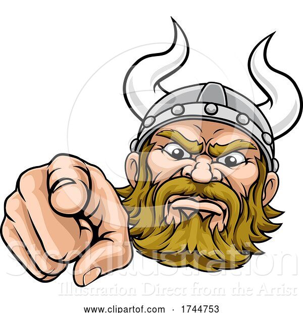 Vector Illustration of Cartoon Viking Pointing Finger at You Mascot Cartoon