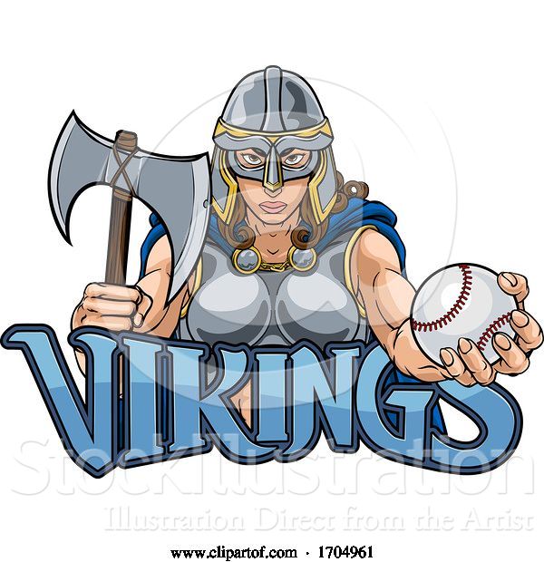 Vector Illustration of Cartoon Viking Trojan Celtic Knight Baseball Warrior Lady