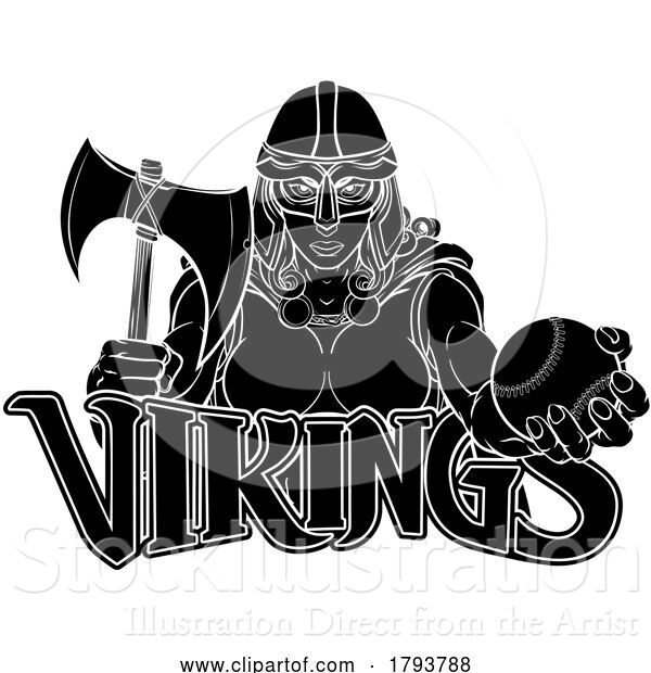 Vector Illustration of Cartoon Viking Trojan Celtic Knight Baseball Warrior Lady