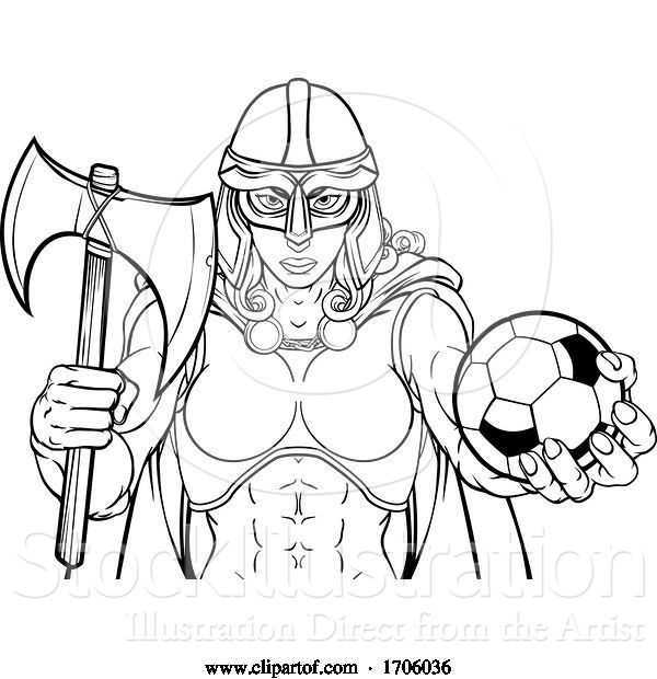 Vector Illustration of Cartoon Viking Trojan Celtic Knight Soccer Warrior Lady