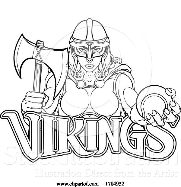 Vector Illustration of Cartoon Viking Trojan Celtic Knight Tennis Warrior Lady