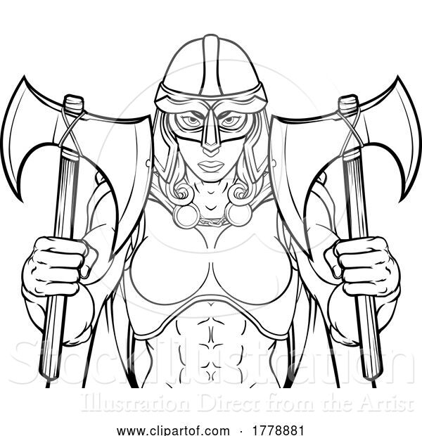 Vector Illustration of Cartoon Viking Trojan Spartan Celtic Warrior Knight Lady