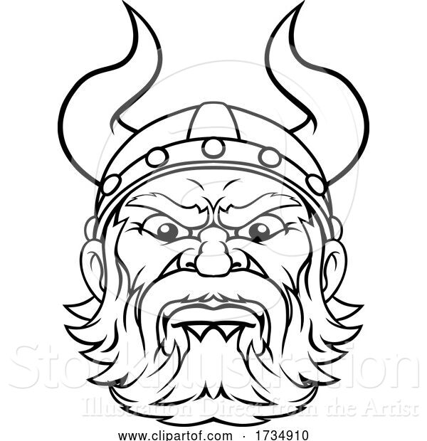 Vector Illustration of Cartoon Viking Warrior Barbarian Mascot Face