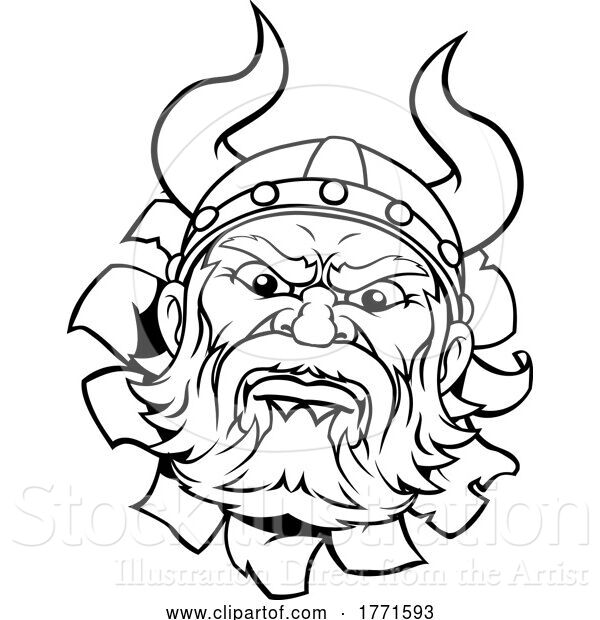 Vector Illustration of Cartoon Viking Warrior Barbarian Mascot Face