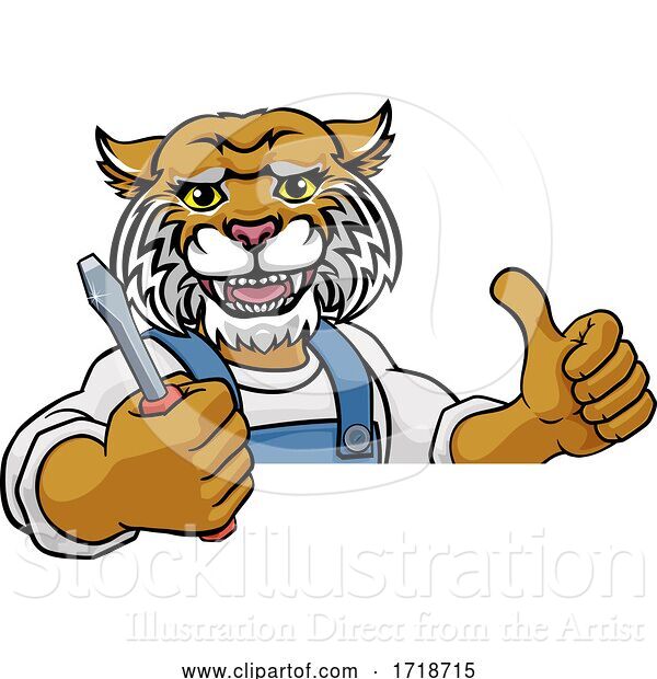 Vector Illustration of Cartoon Wildcat Electrician Handyman Holding Screwdriver