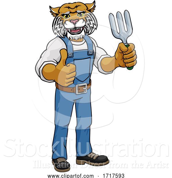 Vector Illustration of Cartoon Wildcat Gardener Gardening Animal Mascot