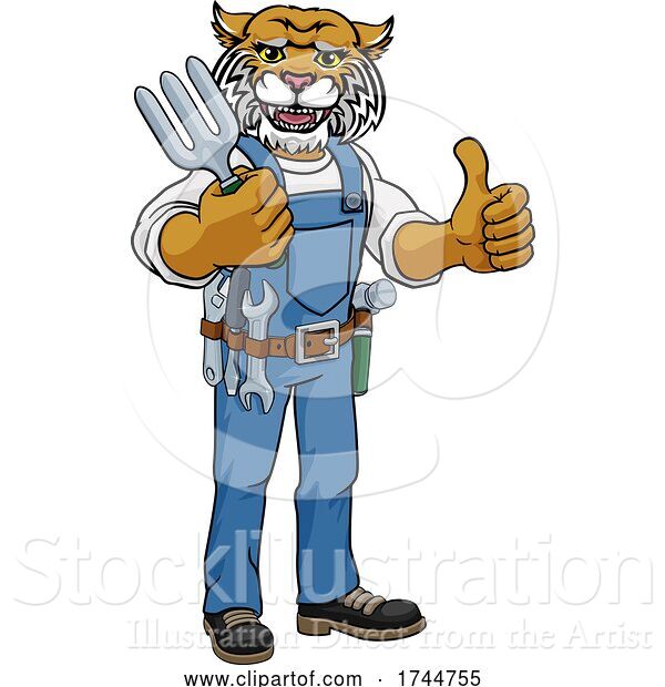 Vector Illustration of Cartoon Wildcat Gardener Gardening Animal Mascot