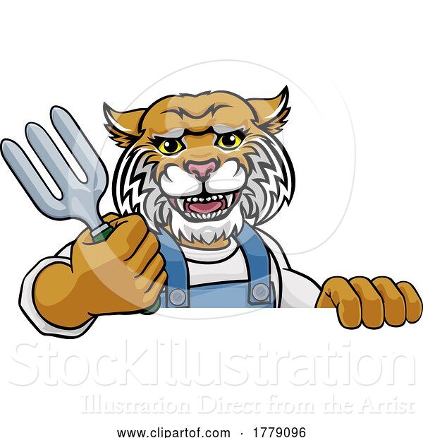 Vector Illustration of Cartoon Wildcat Gardener Gardening Animal Mascot