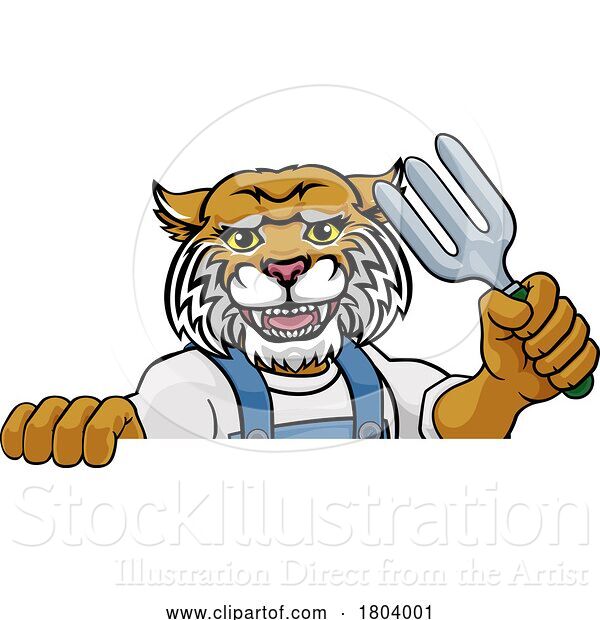 Vector Illustration of Cartoon Wildcat Gardener Gardening Animal Mascot