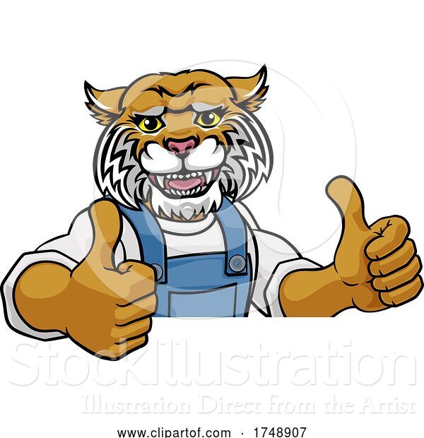 Vector Illustration of Cartoon Wildcat Mascot Plumber Mechanic Handyman Worker