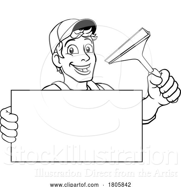 Vector Illustration of Cartoon Window Cleaner Car Wash Squeegee Guy