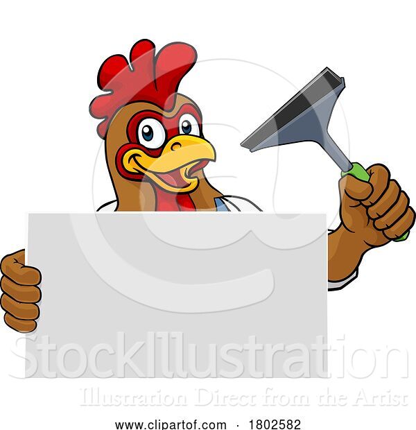 Vector Illustration of Cartoon Window Cleaner Chicken Rooster Car Wash Mascot