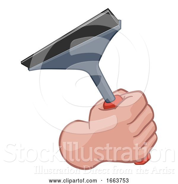 Vector Illustration of Cartoon Window Cleaner Hand Fist Holding Squeegee Cartoon