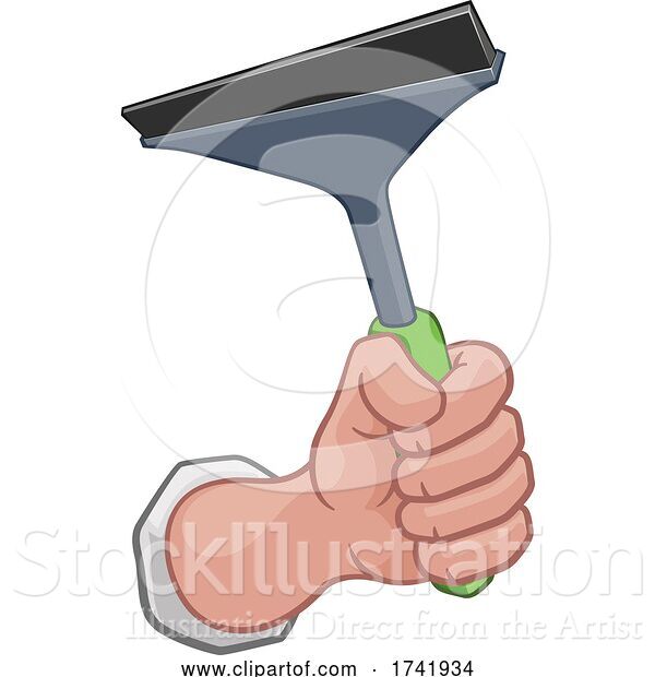 Vector Illustration of Cartoon Window Cleaner Hand Fist Holding Squeegee Cartoon