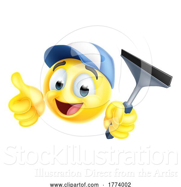 Vector Illustration of Cartoon Window Cleaning Car Wash Squeegee Emoticon Icon