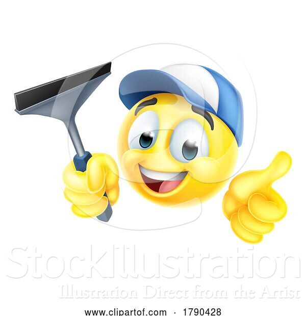 Vector Illustration of Cartoon Window Cleaning Car Wash Squeegee Emoticon Icon