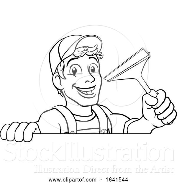 Vector Illustration of Cartoon Window Cleaning Squeegee Car Wash Cleaner
