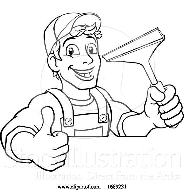 Vector Illustration of Cartoon Window Cleaning Squeegee Car Wash Cleaner