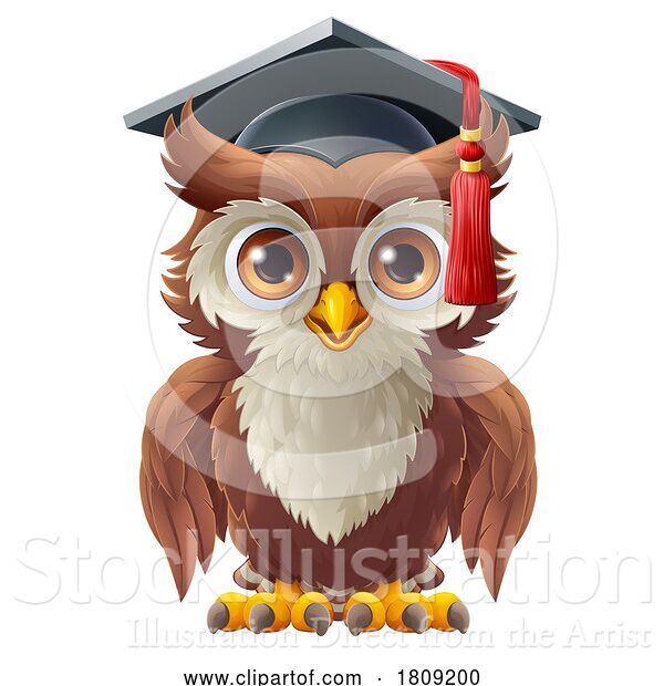 Vector Illustration of Cartoon Wise Owl Bird Graduation Professor Teacher