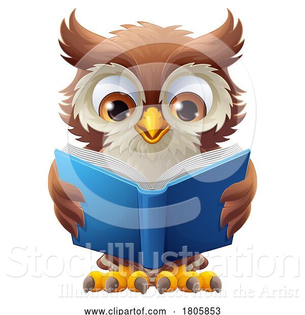 Vector Illustration of Cartoon Wise Owl Cute Character Reading Book