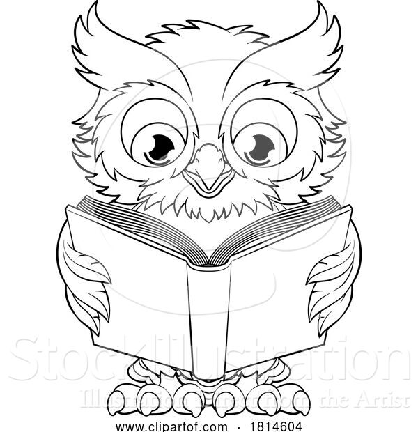 Vector Illustration of Cartoon Wise Owl Cute Character Reading Book