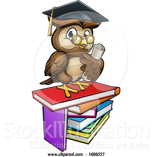Vector Illustration of Cartoon Wise Owl Graduate Teacher Character