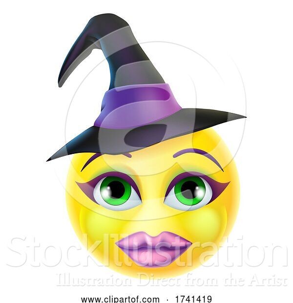 Vector Illustration of Cartoon Witch Emoticon Halloween Face