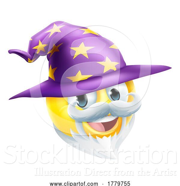 Vector Illustration of Cartoon Wizard Emoticon Face Emoji Icon