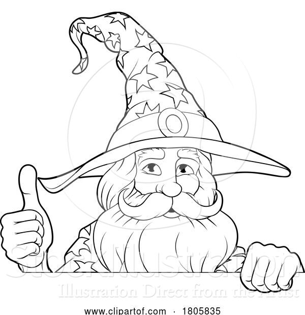 Vector Illustration of Cartoon Wizard Merlin Beard Magician Guy Character