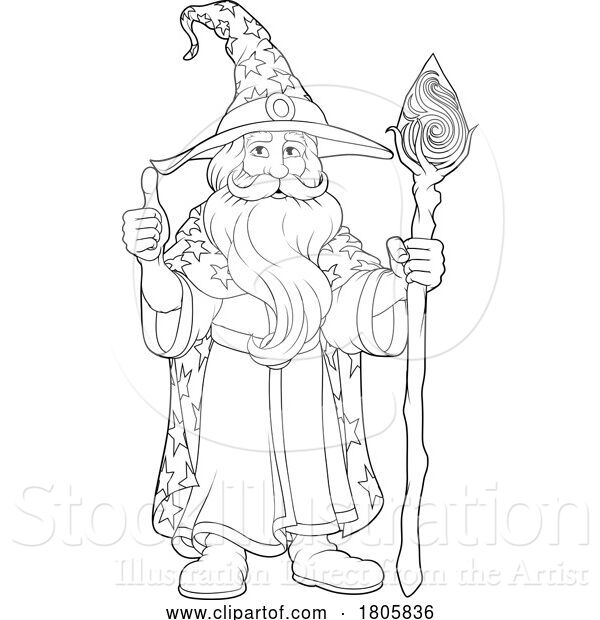 Vector Illustration of Cartoon Wizard Merlin Beard Magician Guy Character