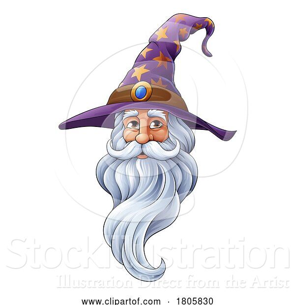 Vector Illustration of Cartoon Wizard Merlin Beard Magician Guy Character