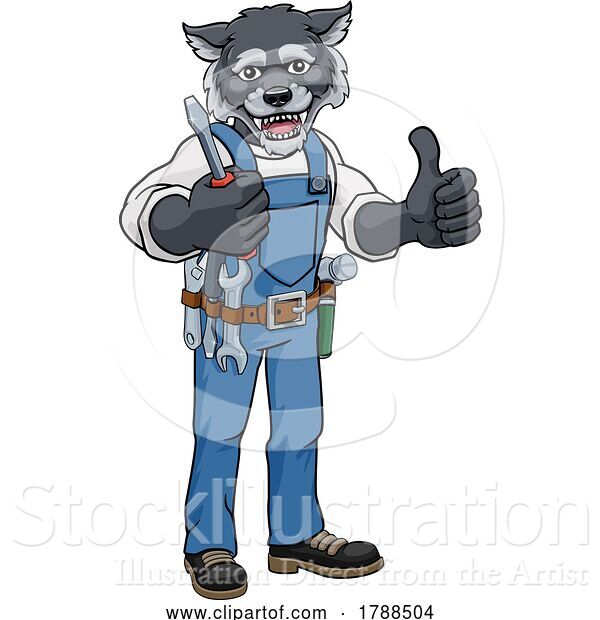 Vector Illustration of Cartoon Wolf Electrician Handyman Holding Screwdriver