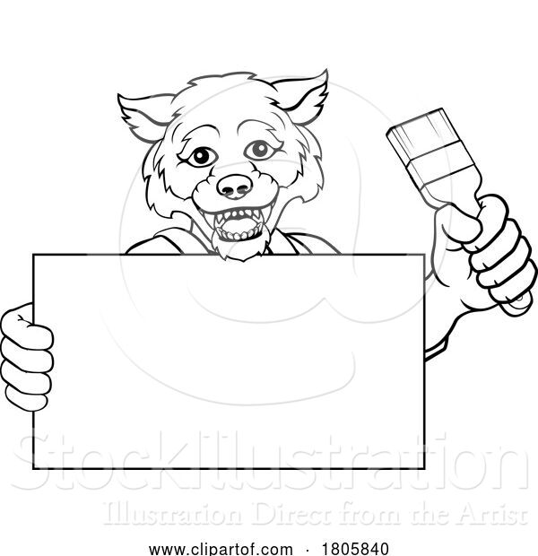 Vector Illustration of Cartoon Wolf Painter Decorator Paint Brush Mascot Guy