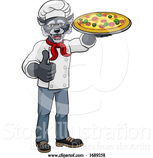 Vector Illustration of Cartoon Wolf Pizza Chef Restaurant Mascot