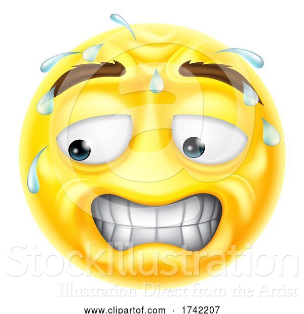 Vector Illustration of Cartoon Worried Sweating Scared Emoticon Face Icon