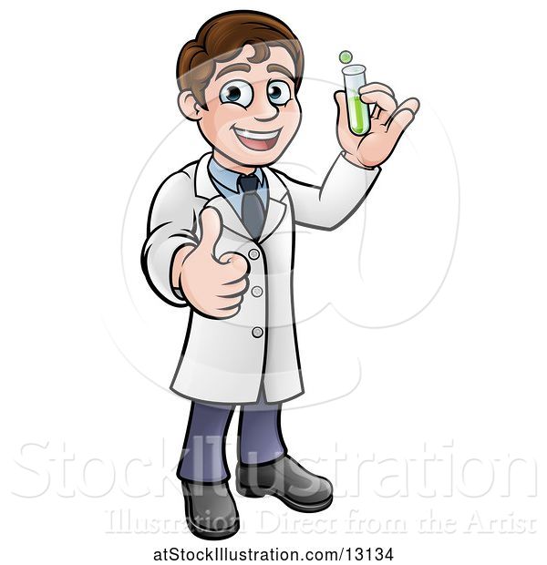 Vector Illustration of Cartoon Young Male Scientist Holding a Test Tube