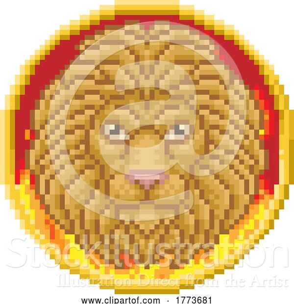 Vector Illustration of Cartoon Zodiac Horoscope Astrology Leo Lion Pixel Art Sign