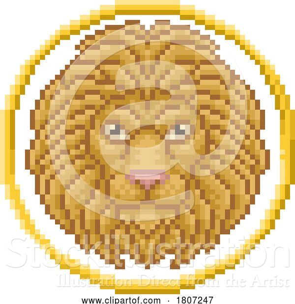 Vector Illustration of Cartoon Zodiac Horoscope Astrology Leo Lion Pixel Art Sign