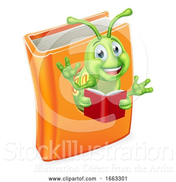 Vector Illustration of Caterpillar Bookworm Worm in Book Reading