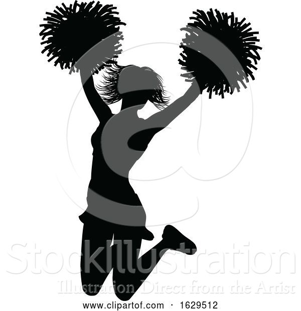 Vector Illustration of Cheerleader with Pom Poms Silhouette