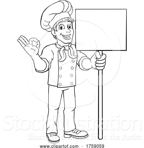 Vector Illustration of Chef Cook Baker Guy Holding Sign