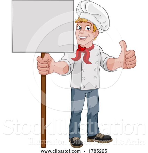 Vector Illustration of Chef Cook Baker Guy Holding Sign