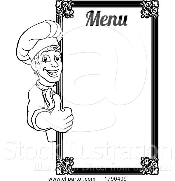 Vector Illustration of Chef Cook Baker Guy Menu Sign Background