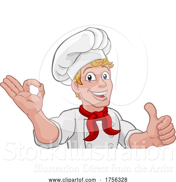 Vector Illustration of Chef Cook Baker Guy Peeking over Sign