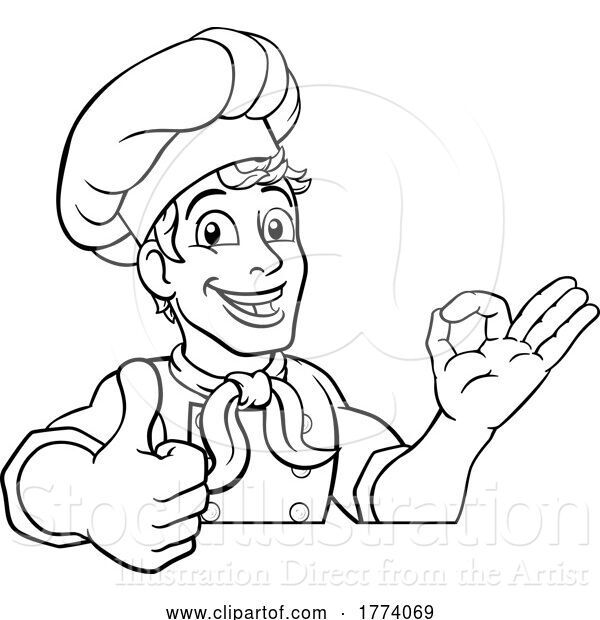 Vector Illustration of Chef Cook Baker Guy Peeking over Sign